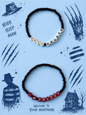 Personalized Black Beaded Bracelet with White Name Beads - Custom Text